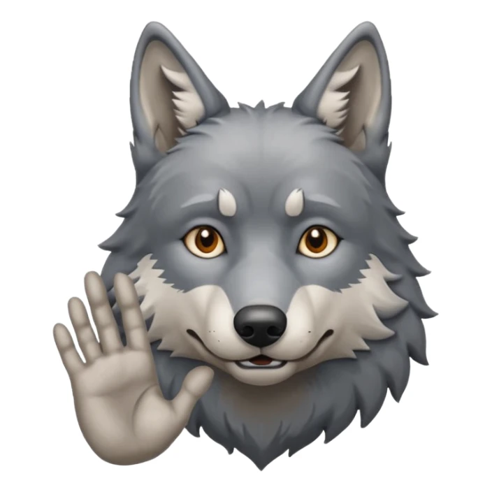  A real wolf waving his hand while he's standing but he's hand loks like a wolf's hand and looks like a grandpa sticker
