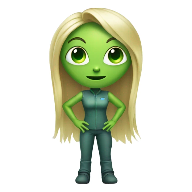 a green alien woman full body,blonde sticker