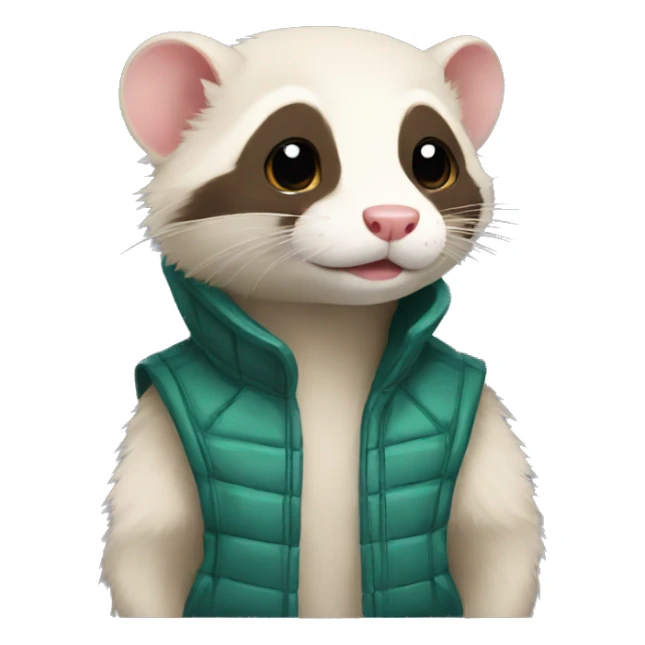 Ferret with sleeveless jacket with his first name written on it sticker