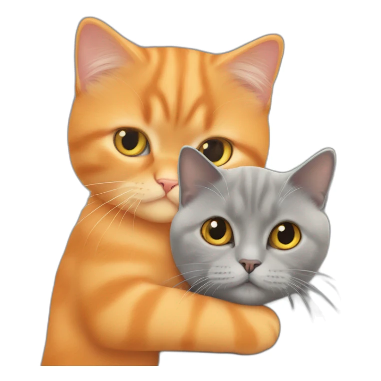Orange persian young cat hugs the grey british shorthair cat sticker