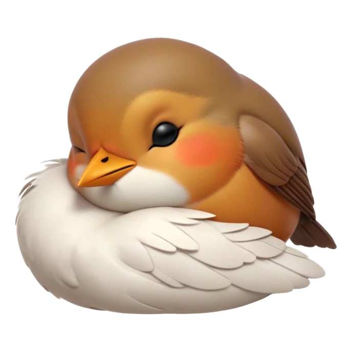 Meme-Worthy Cute Sleeping Robin Portrait Emoji, Head resting peacefully with a contented smile, showcasing a delicate, softly feathered body and eyes gently closed in serene slumber, Simplified yet adorably endearing features, highly detailed, glowing with a soft, drowsy light, high shine, relaxed and utterly lovable, stylized with an air of playful laziness, soft glowing outline, capturing the essence of a sleeping robin that feels destined to become the next viral icon of adorable rest! sticker