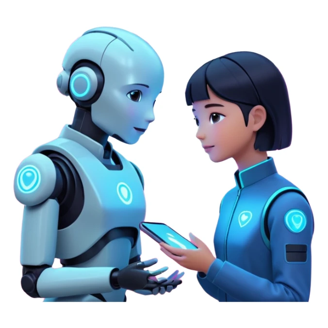 A hopeful 2026 future where humans and AI collaborate peacefully, soft neon lighting, cinematic, ultra-detailed, modern aesthetic sticker