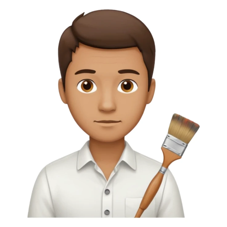 a man in a white buttoned shirt thinking about  a brush sticker