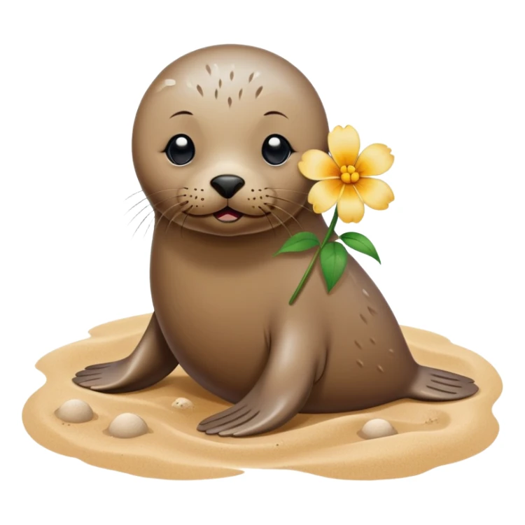 Seal on the beach with the flower on the head sticker