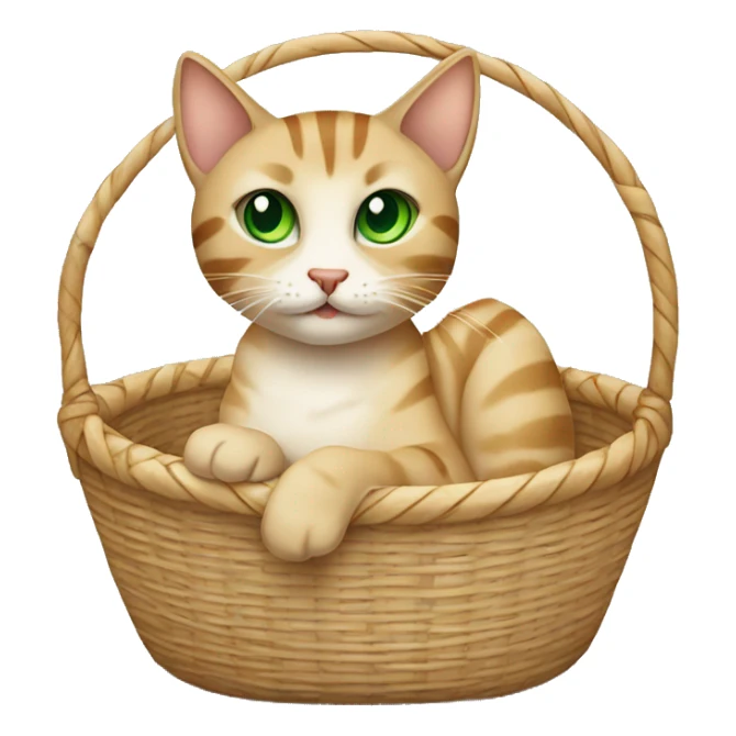 Beige tabby cat with green eyes sitting in a basket sticker