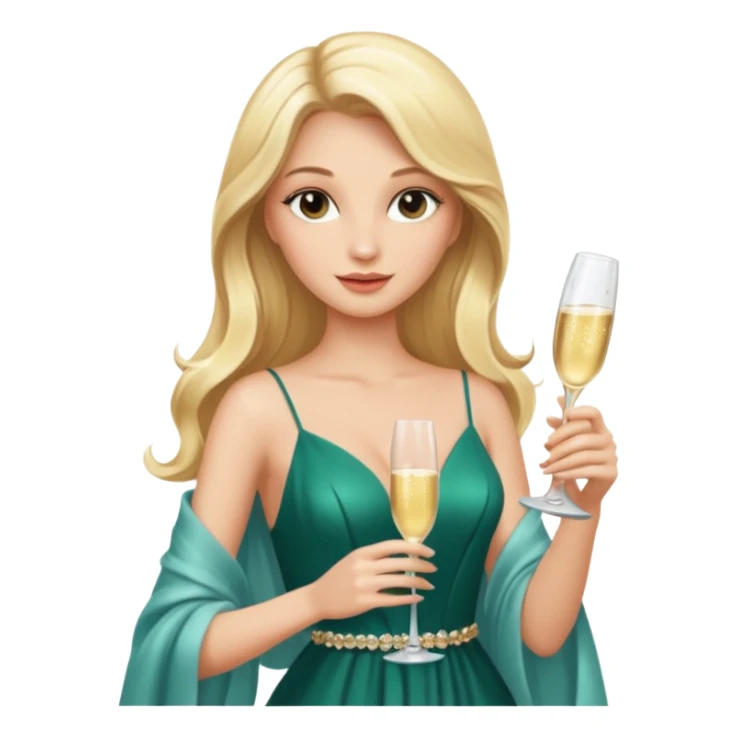 Glamorous blonde lady holding champagne bottle, long hair sticker
