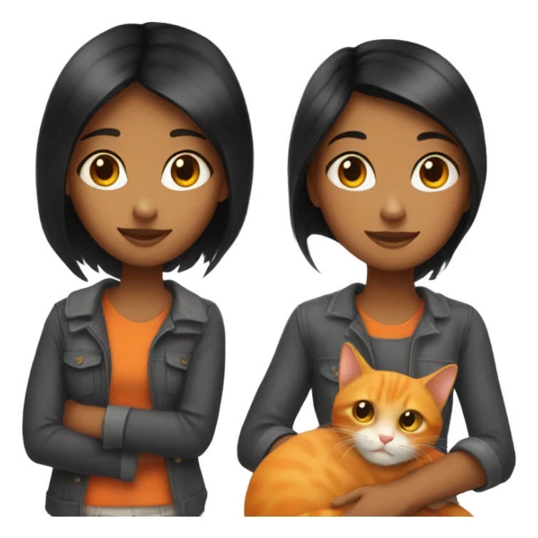 Black hair girl with orange cat sticker