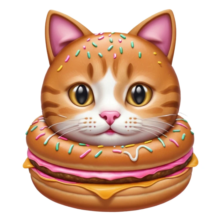burger cat eating a donut sticker