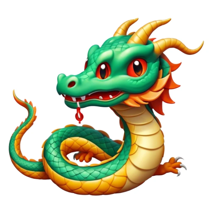 Cinematic Comical Chinese Serpent Dragon Portrait Emoji, Head tilted dramatically with an exaggeratedly amused expression, featuring a sleek, serpentine form adorned in luminous jade and vermilion scales interlaced with playful cloud and water accents; rendered with vibrant, lifelike textures and dynamic natural shadows, high shine, playful yet wise, styled with an air of cheeky ancient mystique, soft glowing outline, capturing the essence of a spirited and humorously enigmatic celestial dragon that looks ready to spiral into legendary lore! sticker