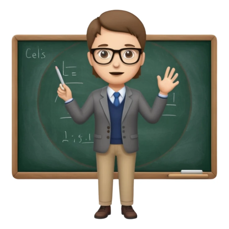 teacher teaching with a blackboard in the background, full body sticker