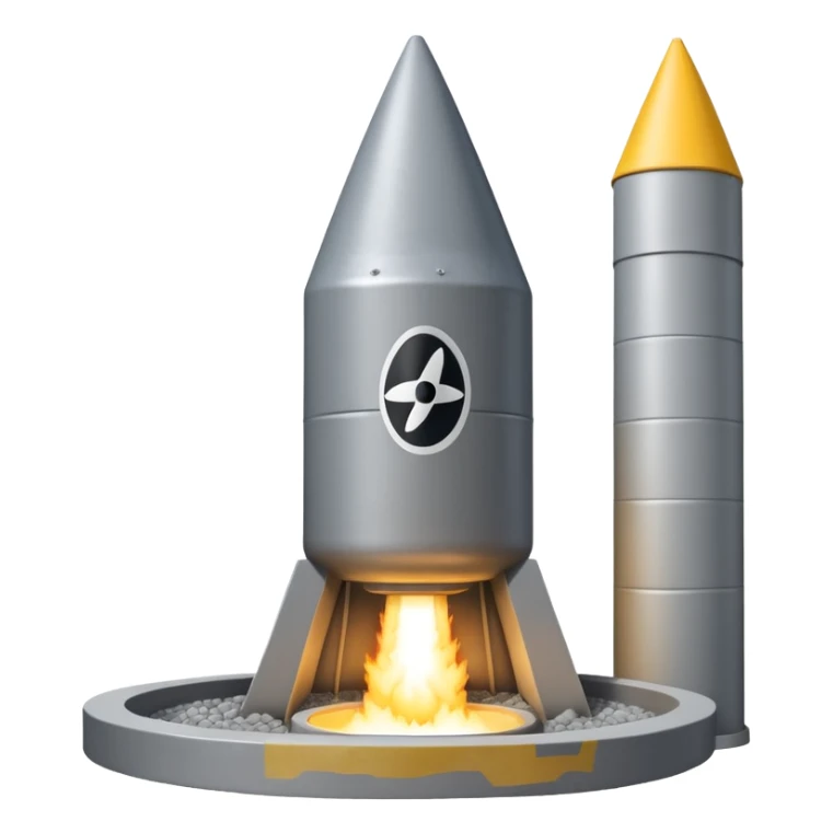 grey missile silo hatch open, and the top two thirds of a white nuclear missile launching out of the silo is shown sticker