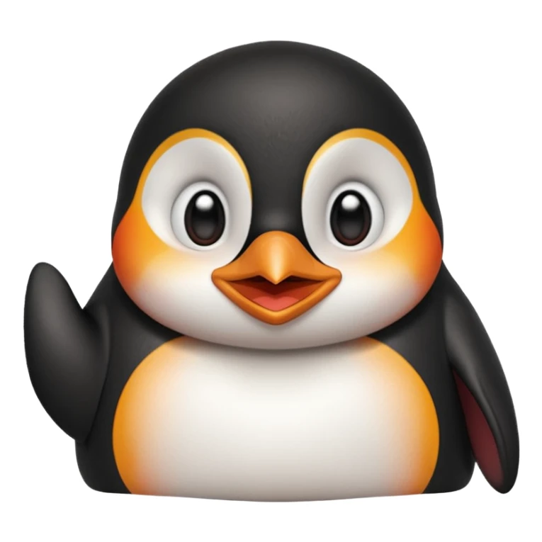 A pingüin with big red cheeks and large blinking eyelashes and hands on cheeks and smile sticker