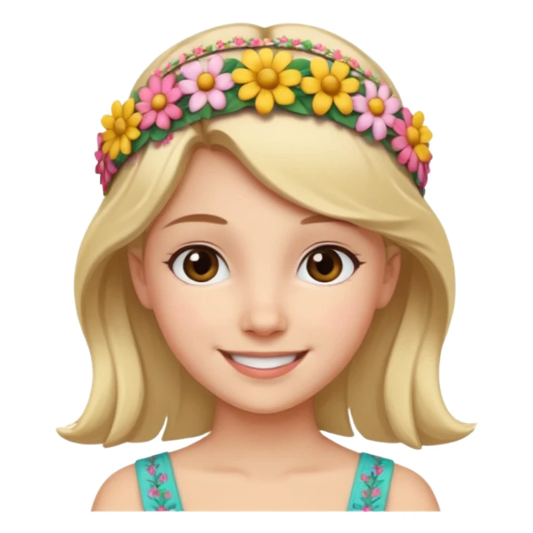 Girl wearing floral headband and smile sticker