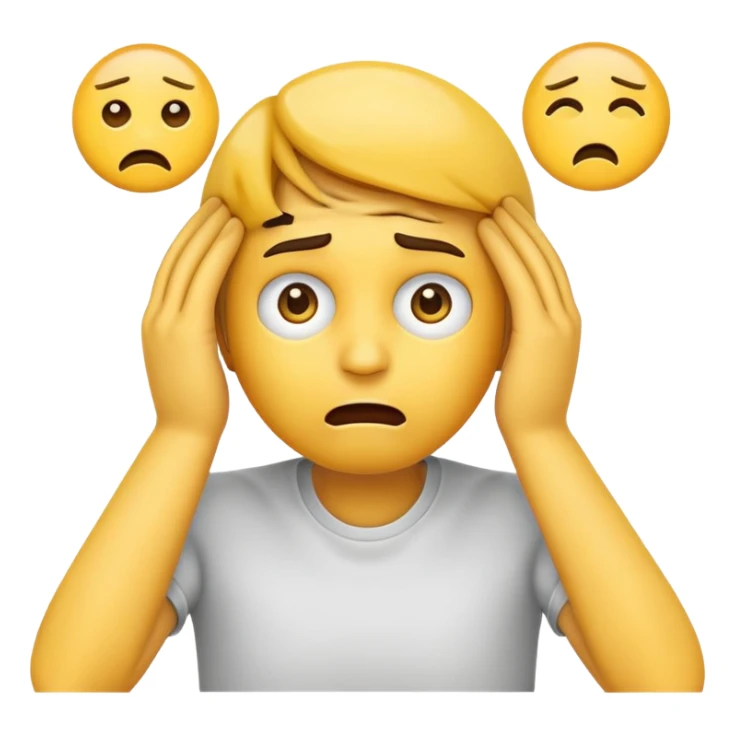 emoji showing stress with hands on head, wide eyes, tense mouth, yellow face sticker