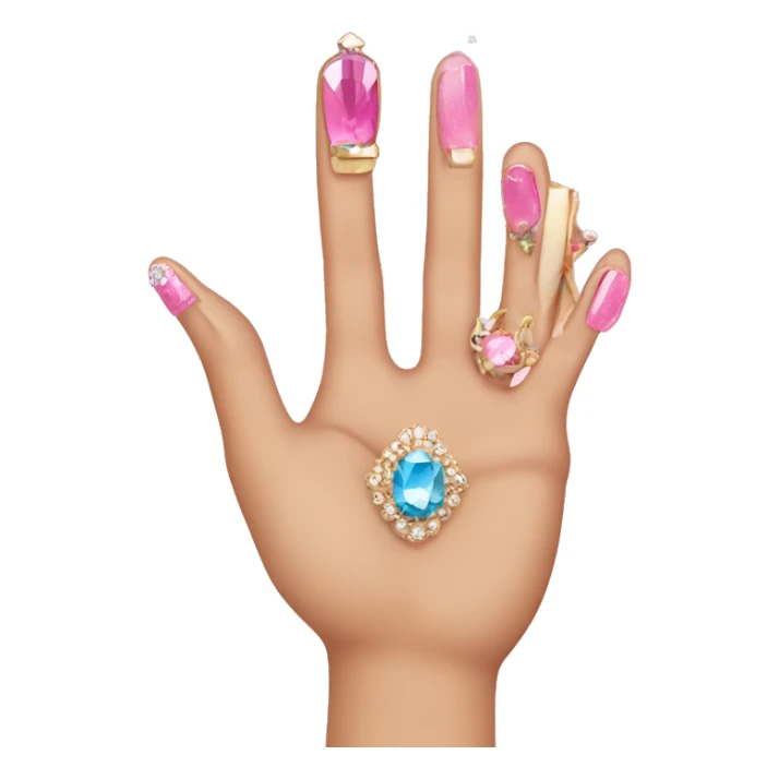 Middle finger with sparkly pink nail and jewelry sticker