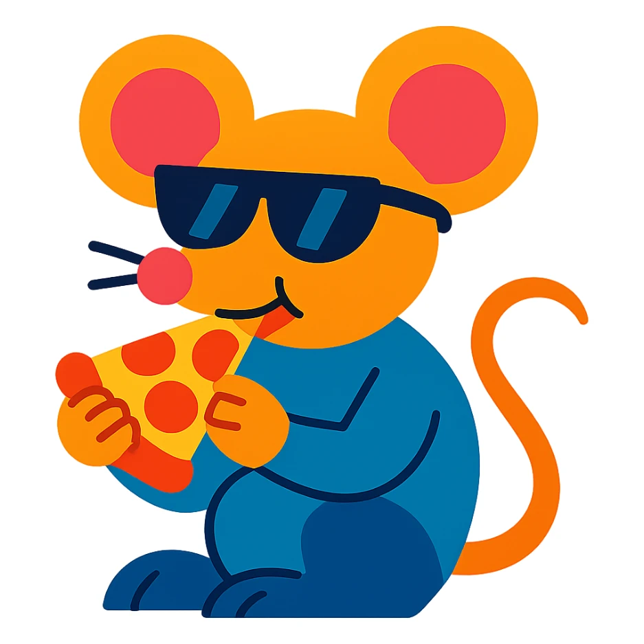 mouse wearing sunglasses eating a pizza sticker