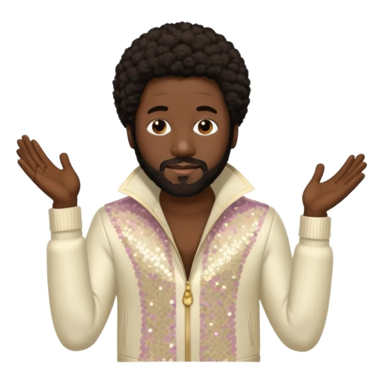 Eddie Levert from The O'Jays with dark brown afro hair, cream sequin outfit sticker