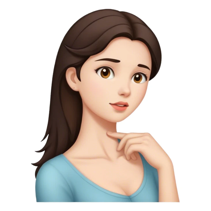 Side view of brunette holding her neck sticker