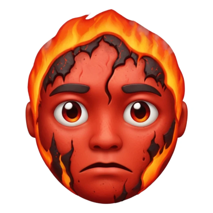 make this image with a sad face thats red with lava and steam coming from the head sticker