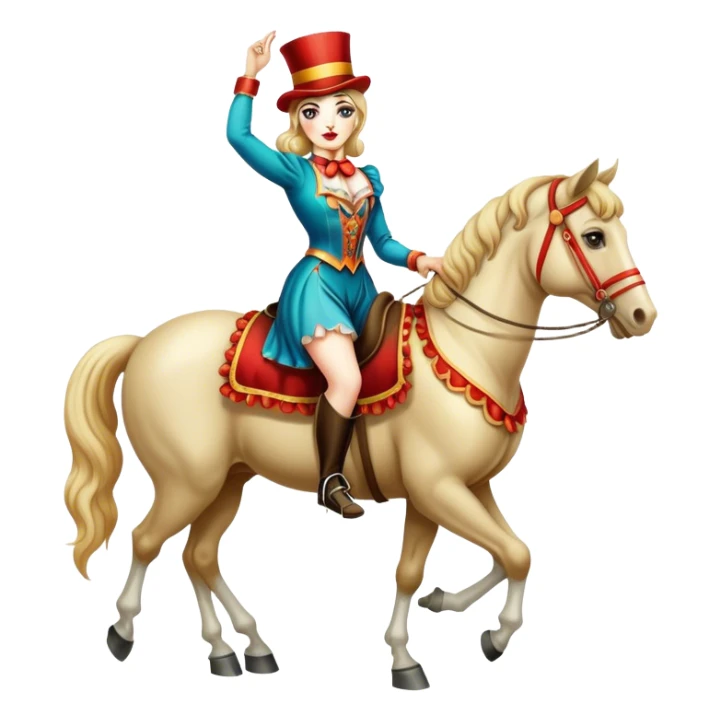 Vintage circus woman standing on horse sticker