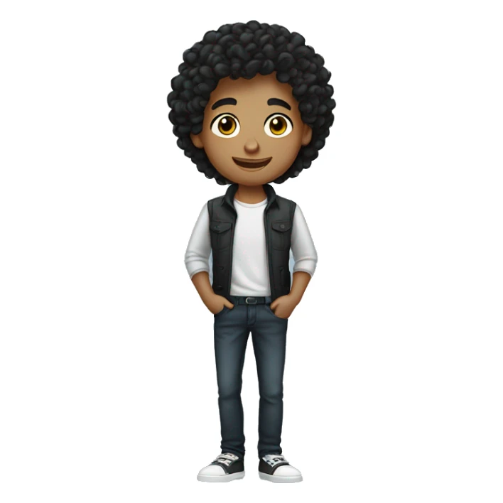 young man informal cloth tanned black curly hair sticker