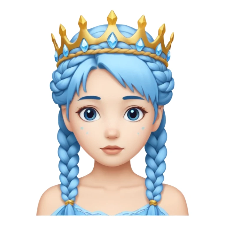 braided hair ice princess with ice crown, blue hair sticker