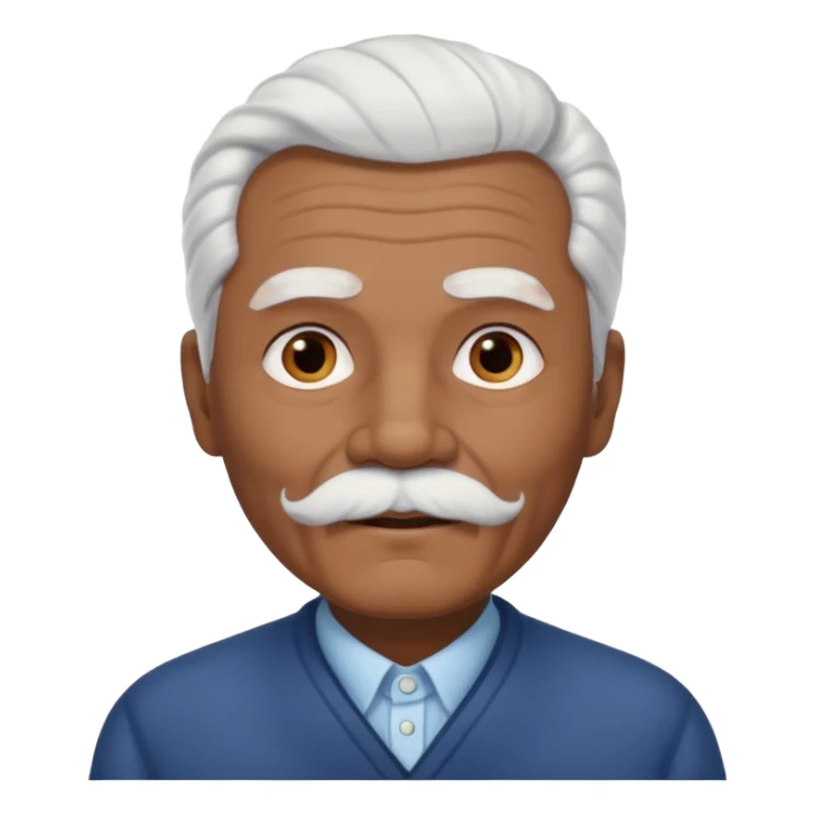 
An elderly man emoji with medium-dark skin tone, full white hair styled in thick, swept-back waves, thick white eyebrows, and a neatly groomed small white mustache. His face is clean-shaven aside from the mustache, giving him a tidy and classic look. sticker