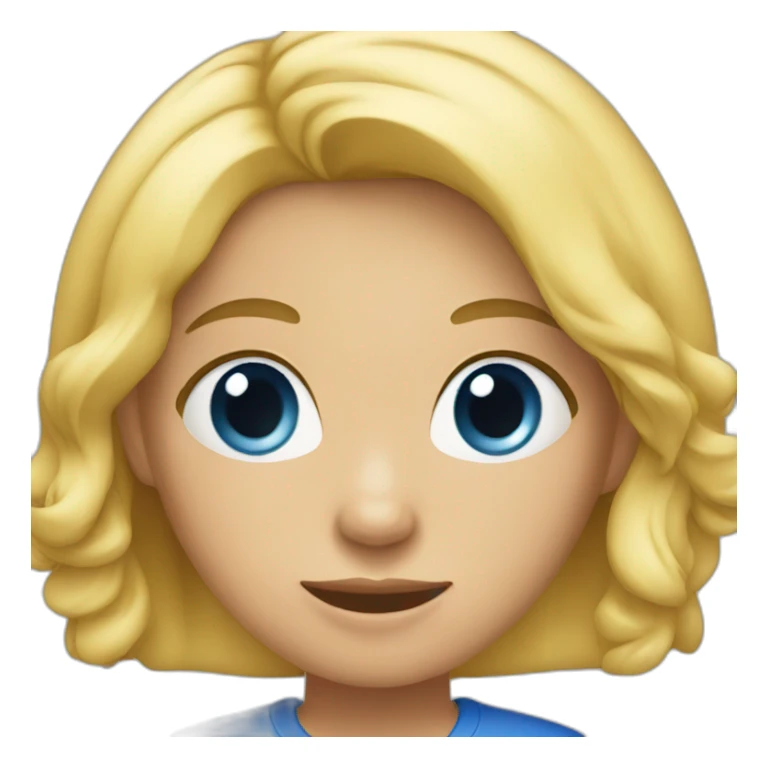 A blond girl with a blue tshirt sticker