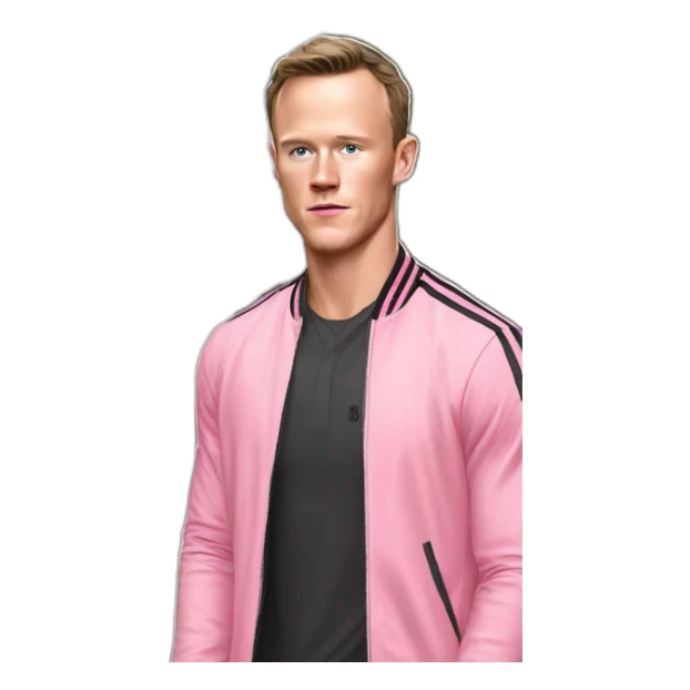 Jonathan Toews standing in front of pink mansion sticker