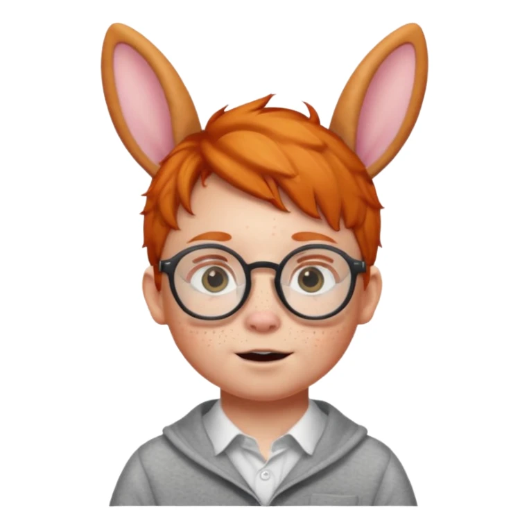 bunny ear wearing ginger small kid spectacled sticker