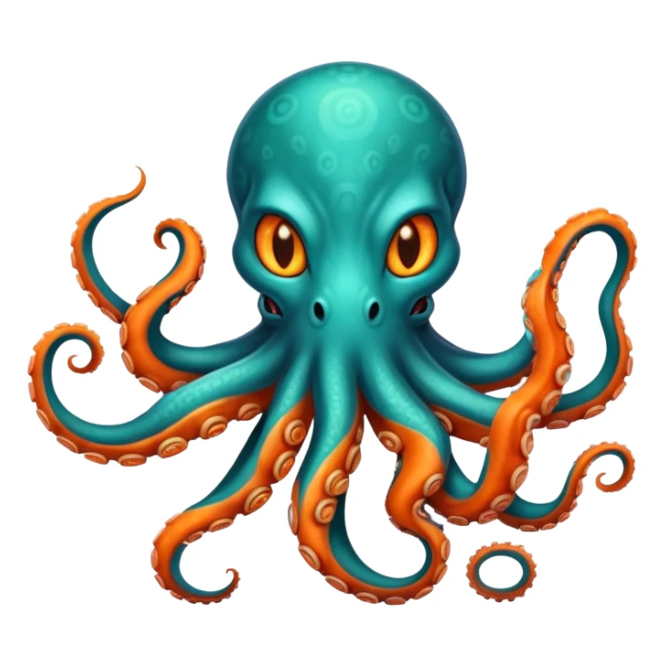 Create a mystical sea guardian that combines the ethereal psychic powers and cute feline form of the first creature with the oceanic draconic might and tentacled body of the second, resulting in a teal-and-orange telepathic cat-octopus-dragon that commands both the depths and the mind. sticker