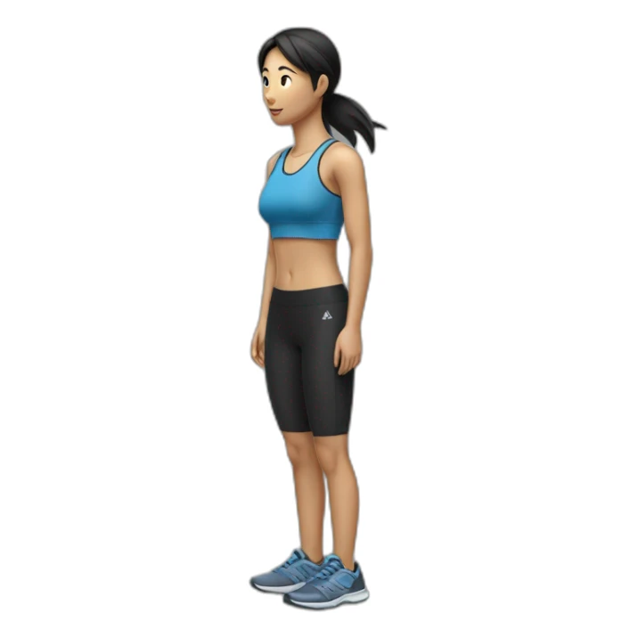 female asian runner with black short， side view，full body sticker