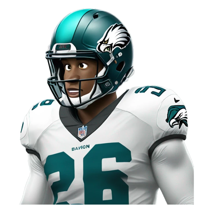 Saquon Barkley in teal Eagles jersey with number 26 and a teal helmet sticker