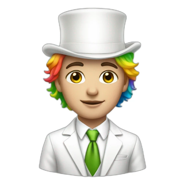 Posh-boy-with-white-suit-and-green-eyes-and-rainbow-unicorn-hat sticker