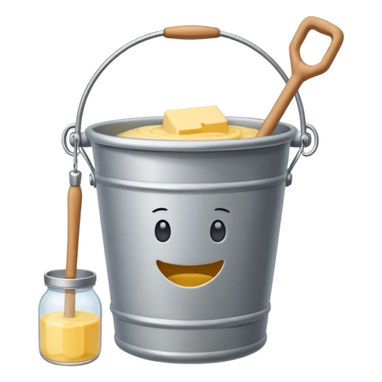 Create a butter churn bucket with stick showing  sticker