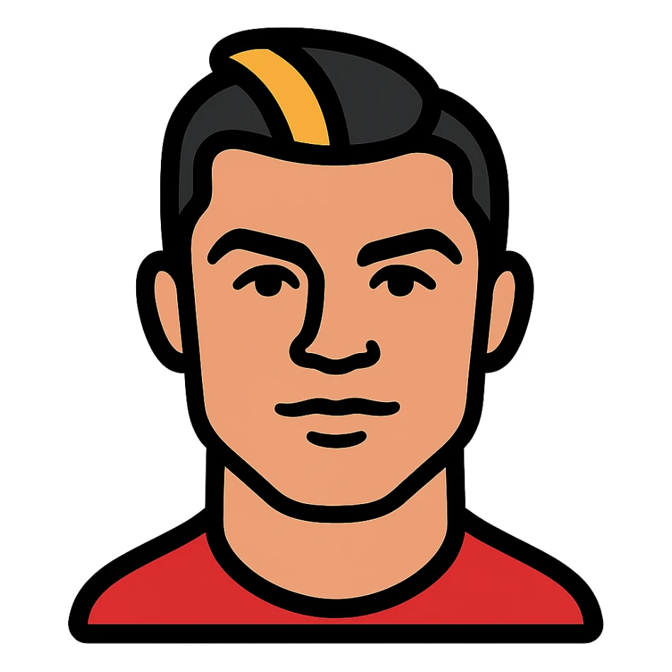 stylized icon of Ronaldo's face highlighting his features and iconic haircut, modern icon style sticker