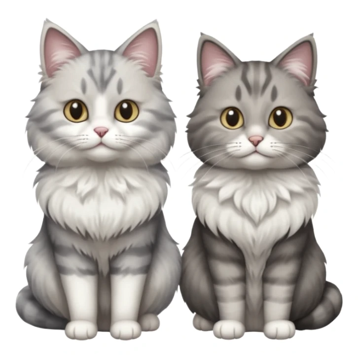 a realistic looking very fluffy grey and white cat sitting next to another cat sticker