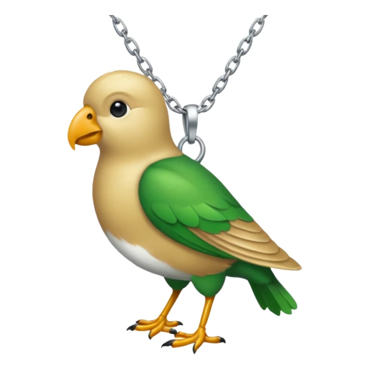 un oiseau classique tout vert avec un collier autour de son cou avec des breloque argentées et un seul poil blond qui fait une petite bouclette sur le front  sticker