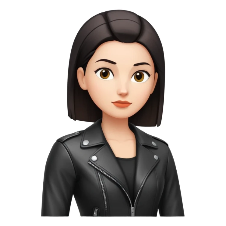 woman with oval-shaped flat-top head wearing a tight-fitting elbow-length black leather jacket sticker