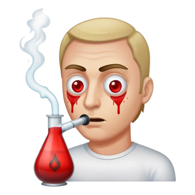Guy with bloodshot eyes hitting a bong sticker
