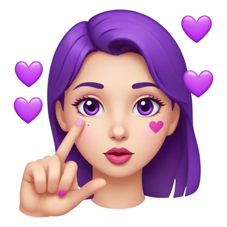 kissing face with finger pointing forward surrounded by purple hearts  sticker