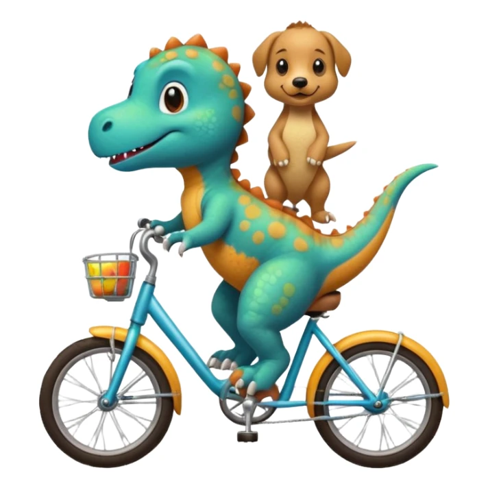 Baby dinosaur and  puppy riding a retro bike  sticker
