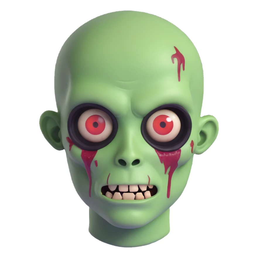 zombie boy, 3D emoji style, round head, green skin, cute and spooky sticker