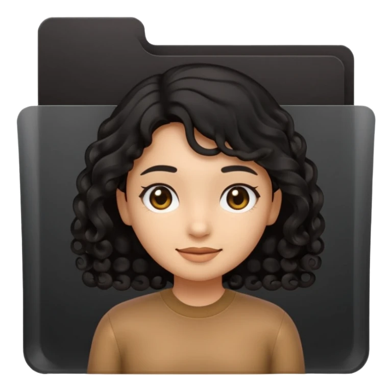 A **simple emoji-style icon** of a **black transparent plastic folder**, sleek and minimal, with **rounded corners**, subtle translucency, soft shading, and a **small logo of a canela-skinned girl with curly black hair** on the front.
 sticker