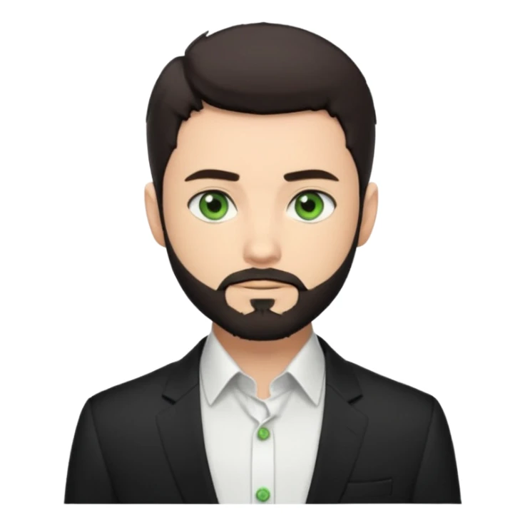 Man with a short full beard, Styled hair, Best looking man in the planet, onepiece style dark hair, green eyes, more anime style more maskulin. Wearing a white formal shirt, first buttons open sticker