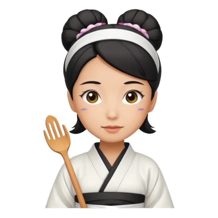japan mom with black bun wearing white hom kimono and white apron sticker