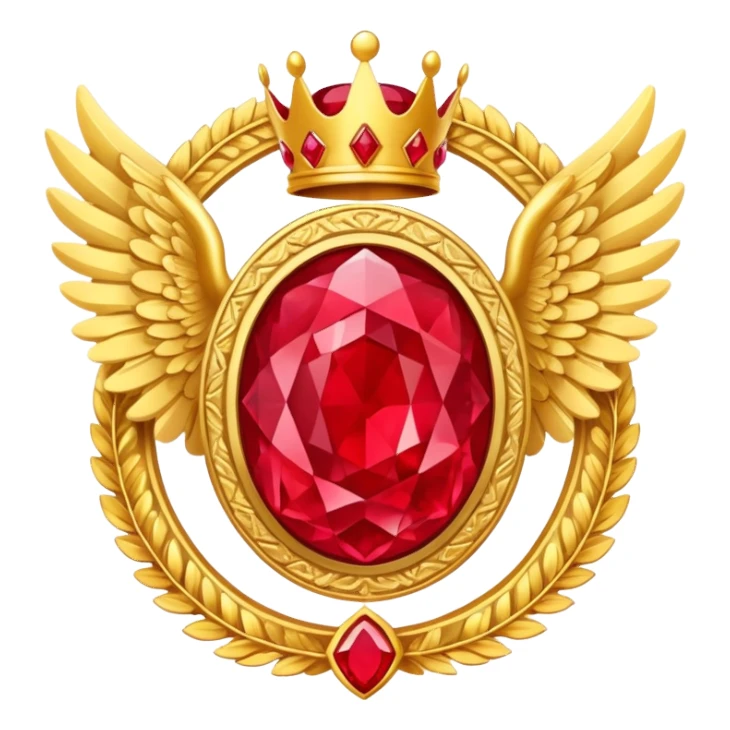 Big complex rubby stone award-in-frame-decorated-with-big-golden-angel--wings and crown sticker