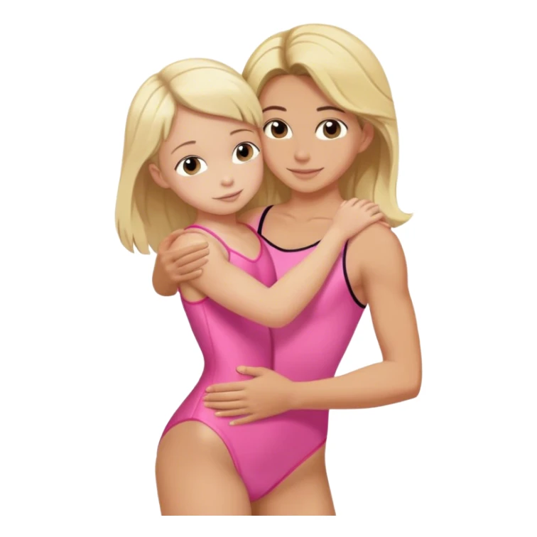 brunette trainer hugs a blonde child in a pink leotard ою в рожевому трико  sticker