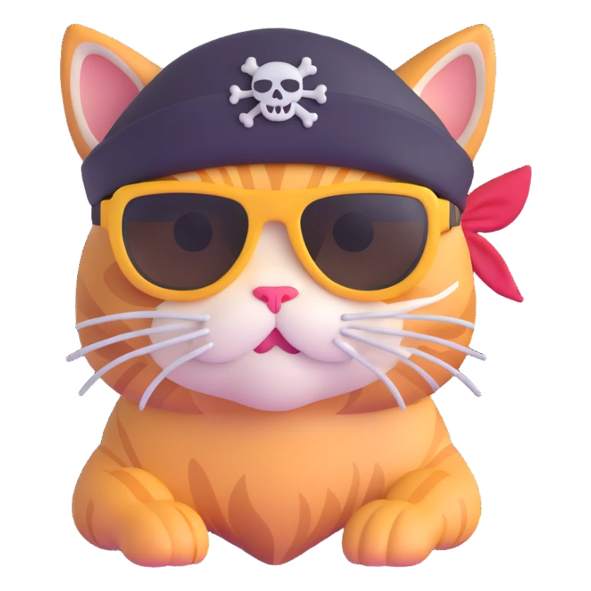 cat wearing sunglasses and a pirate hat sticker