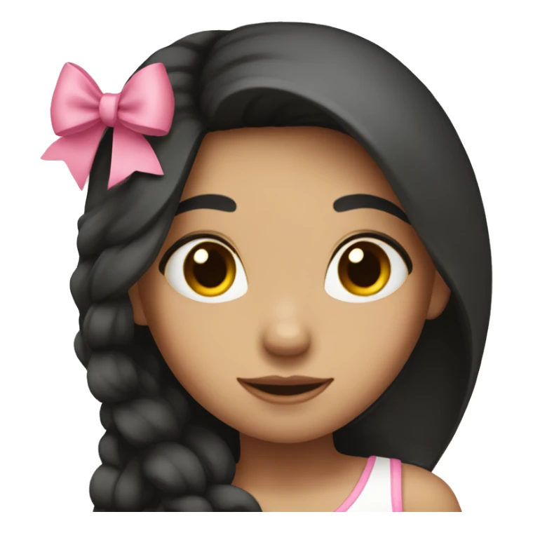 A girl with long dark hair with a pink bow sticker